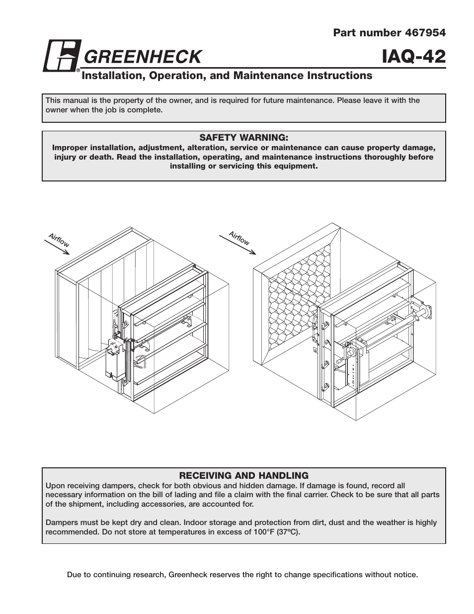 Greenheck IAQ-42 (467954) User Manual | 8 pages