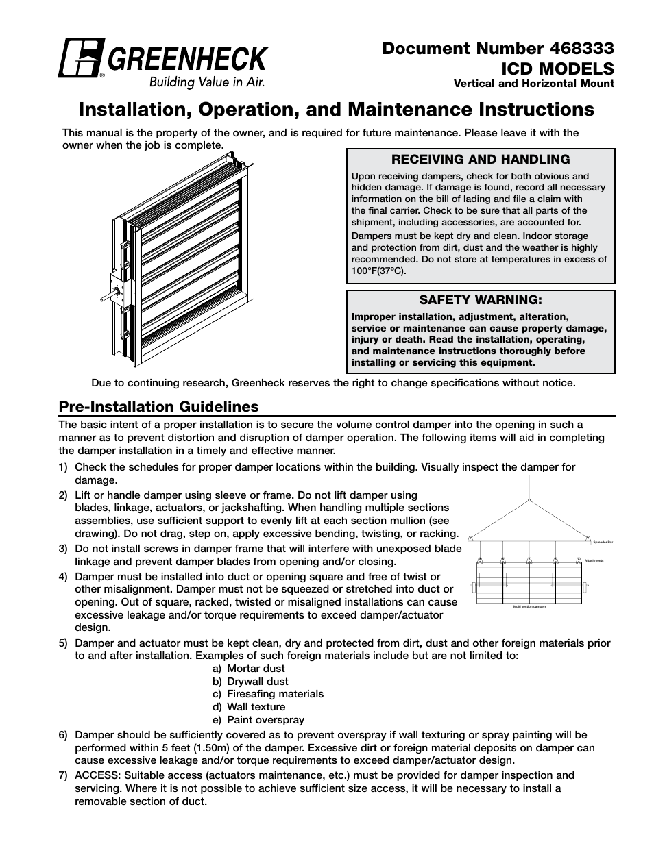 Greenheck ICD Dampers (468333) User Manual | 4 pages