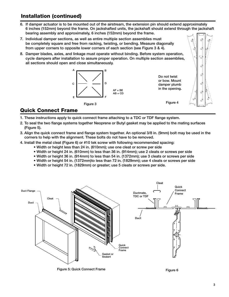 Installation (continued), Quick connect frame | Greenheck ICD Dampers (468333) User Manual | Page 3 / 4