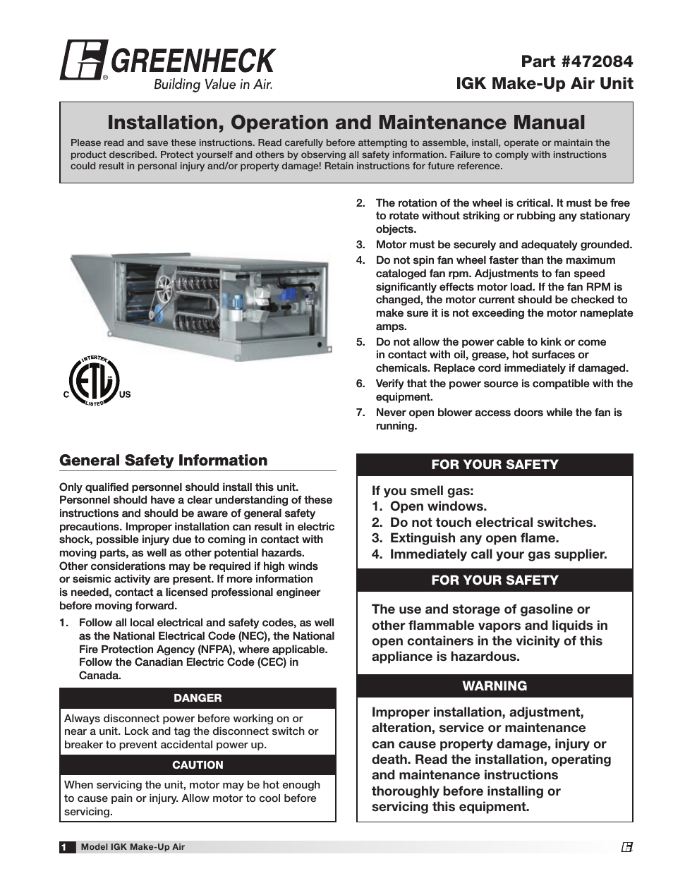 Greenheck IGK (472084) User Manual | 24 pages