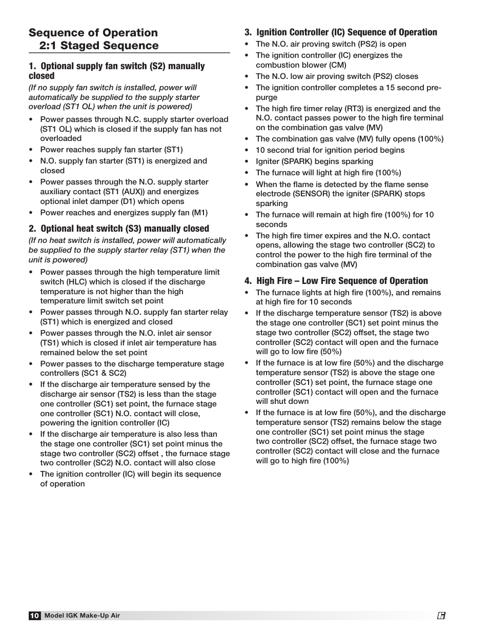 Sequence of operation 2:1 staged sequence | Greenheck IGK (472084) User Manual | Page 10 / 24