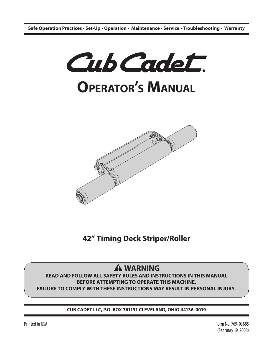 Cub Cadet Timing Deck Striper/Roller User Manual | 8 pages