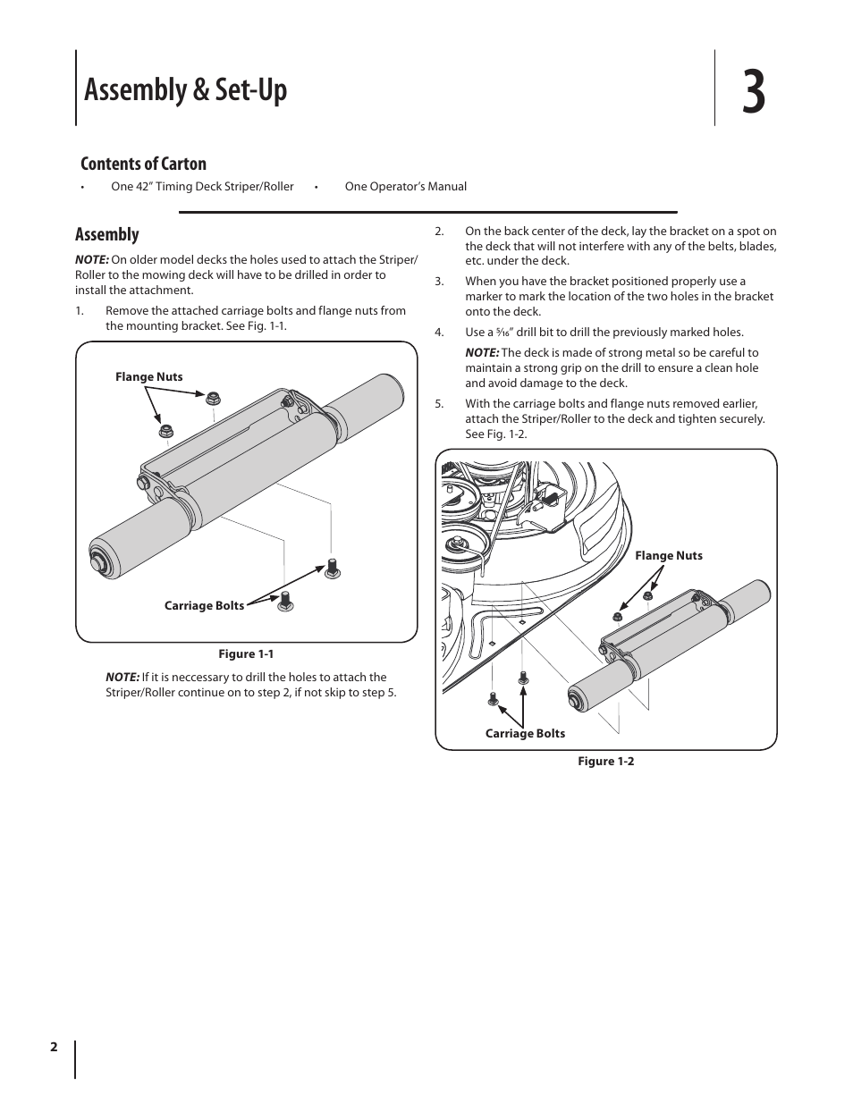 Assembly & set-up, Contents of carton, Assembly | Cub Cadet Timing Deck Striper/Roller User Manual | Page 2 / 8