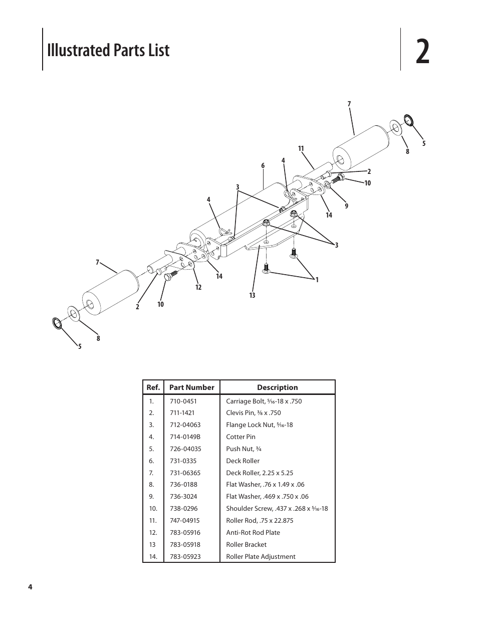 Illustrated parts list | Cub Cadet Timing Deck Striper/Roller User Manual | Page 4 / 8