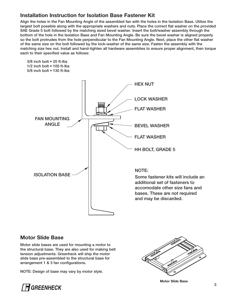 Motor slide base | Greenheck Isolation Assembly Instructions (468646) User Manual | Page 3 / 8