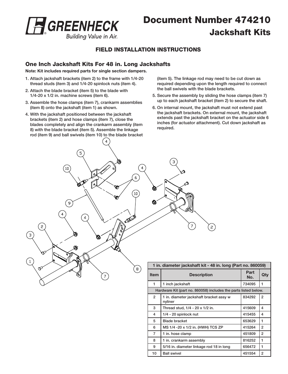 Greenheck Jackshafting Kits (474210) User Manual | 8 pages