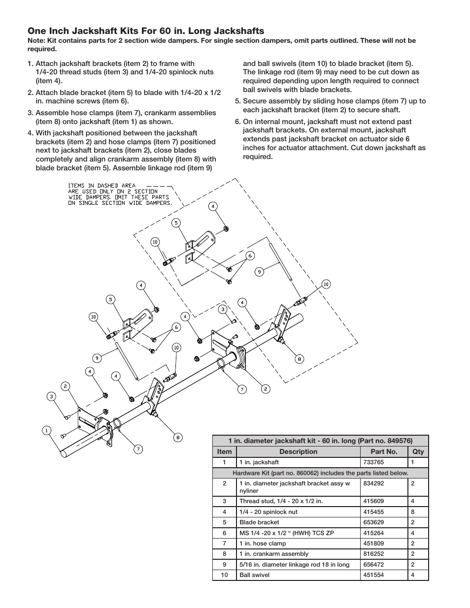 One inch jackshaft kits for 60 in. long jackshafts | Greenheck Jackshafting Kits (474210) User Manual | Page 2 / 8