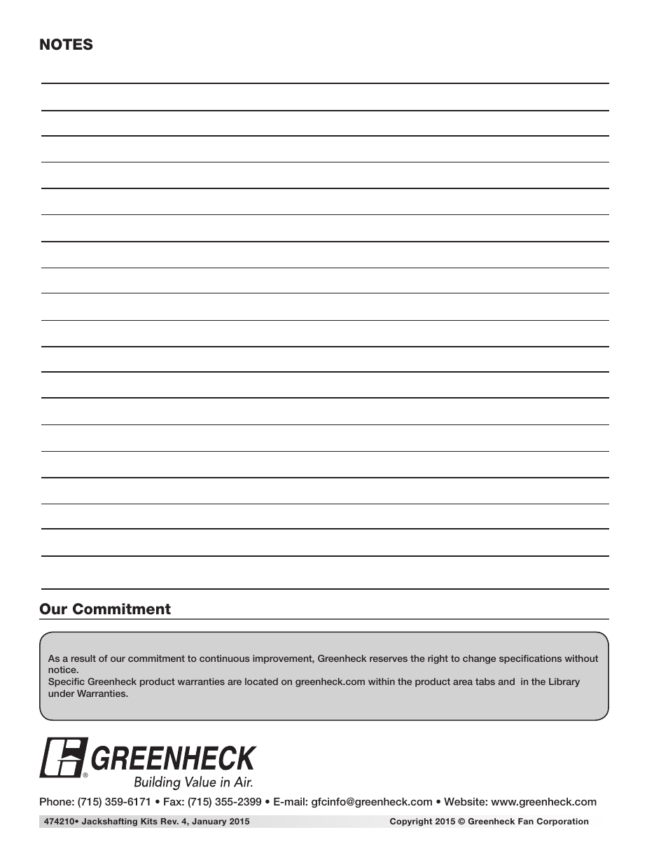 Our commitment | Greenheck Jackshafting Kits (474210) User Manual | Page 8 / 8
