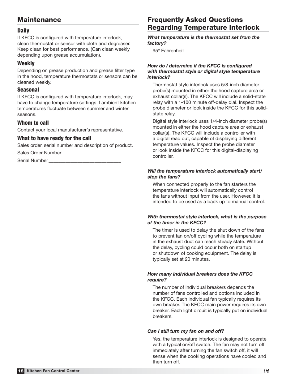 Maintenance | Greenheck Kitchen Fan Control Center (475730) User Manual | Page 18 / 20