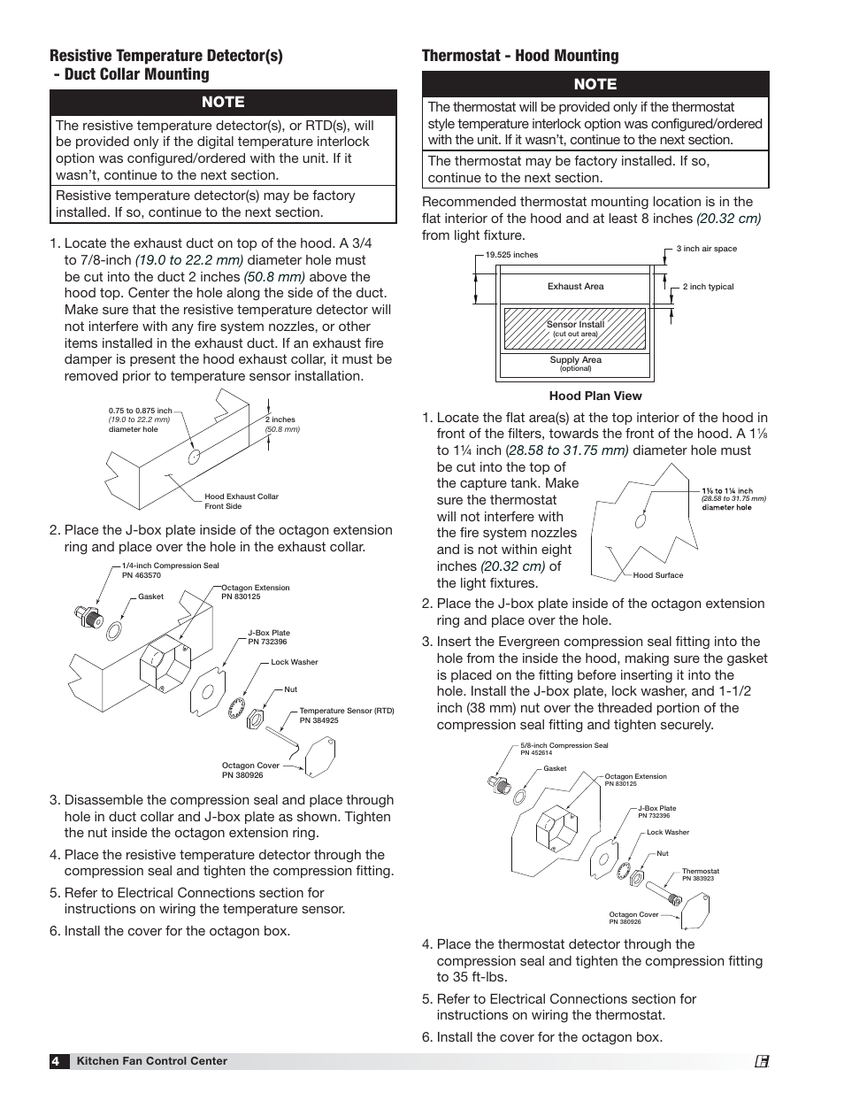 Thermostat - hood mounting | Greenheck Kitchen Fan Control Center (475730) User Manual | Page 4 / 20