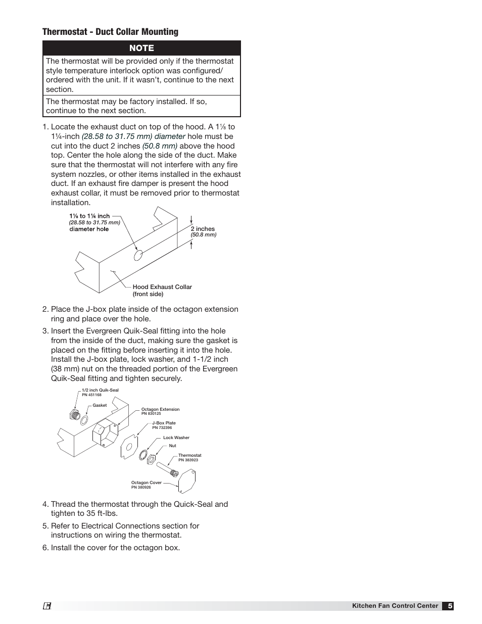 Thermostat - duct collar mounting | Greenheck Kitchen Fan Control Center (475730) User Manual | Page 5 / 20