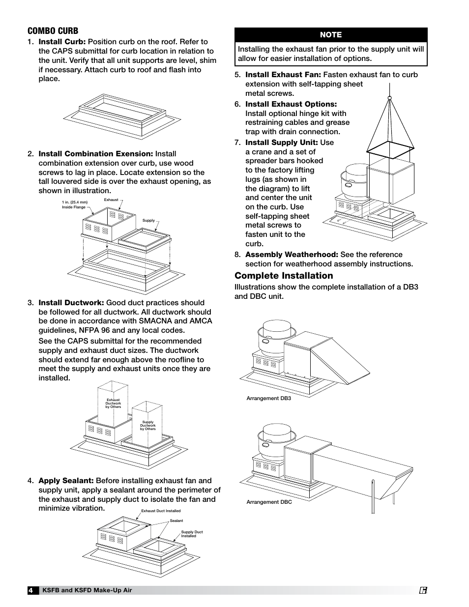 Combo curb, Complete installation | Greenheck KSFB / KSFD (463556) User Manual | Page 4 / 8