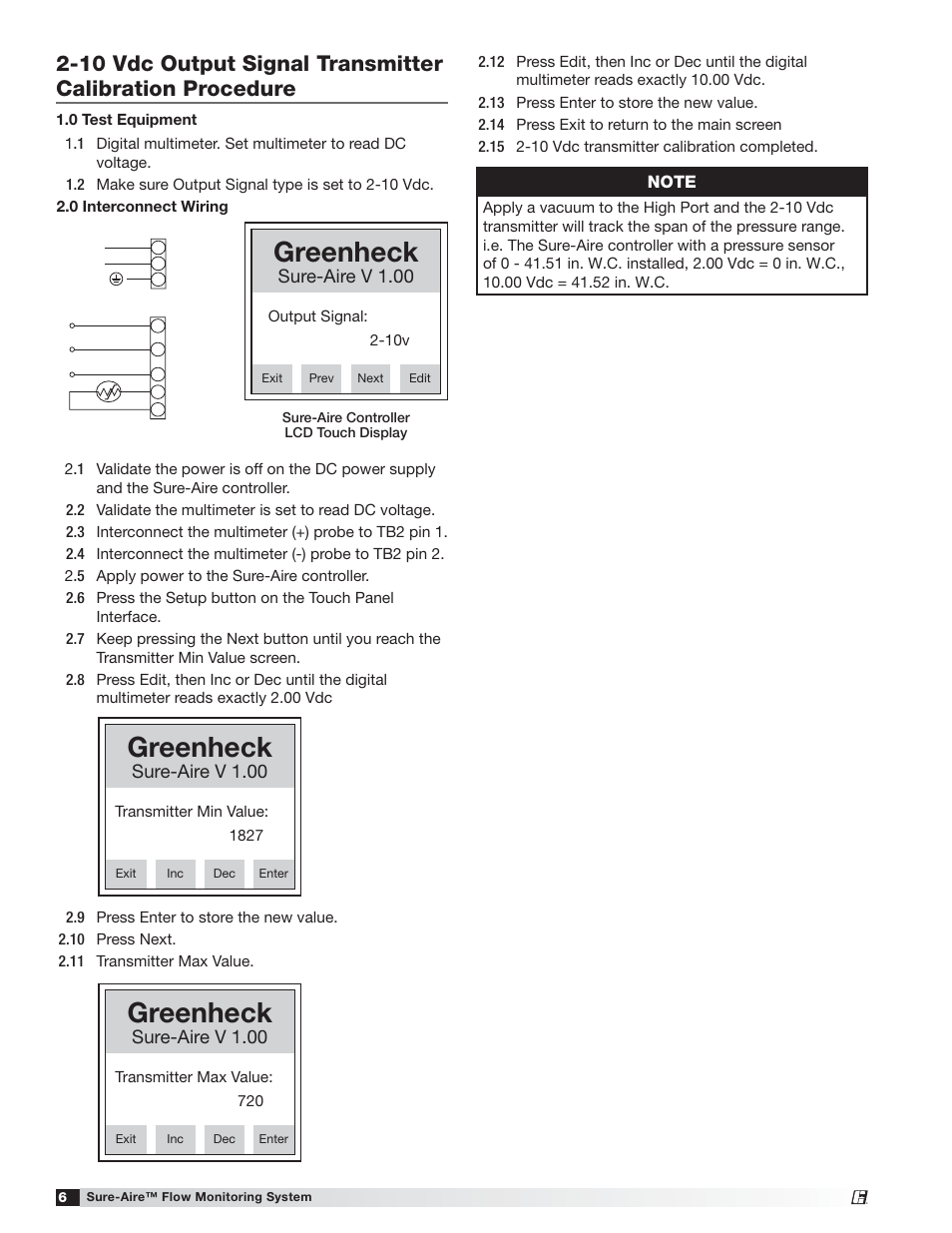 Greenheck, Sure-aire v 1.00 | Greenheck Low Voltage (24 VAC/ VDC) Sure-Aire Pressure Controller (476092) User Manual | Page 6 / 8