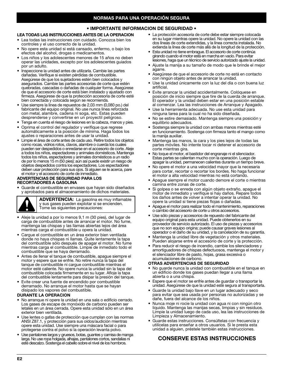 Conserve estas instrucciones | Cub Cadet CC4105 User Manual | Page 38 / 56
