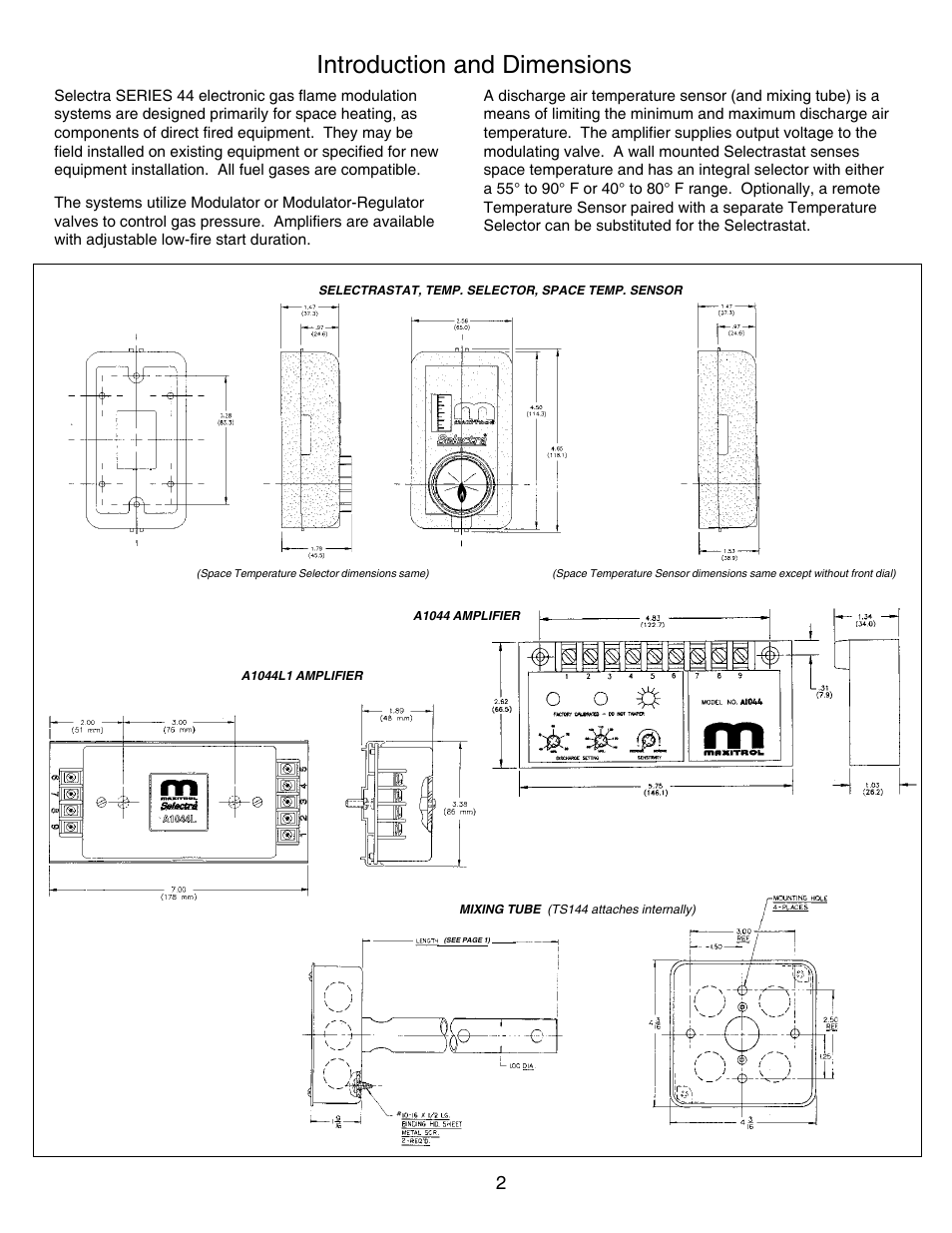 Introduction and dimensions | Greenheck Maxitrol Series 44 User Manual | Page 2 / 8