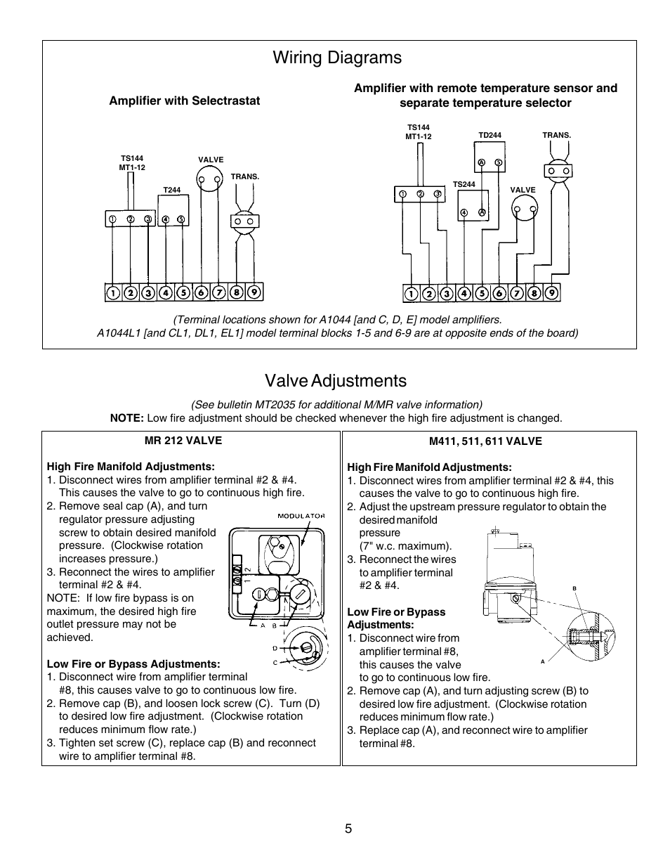 Valve adjustments, Wiring diagrams | Greenheck Maxitrol Series 44 User Manual | Page 5 / 8