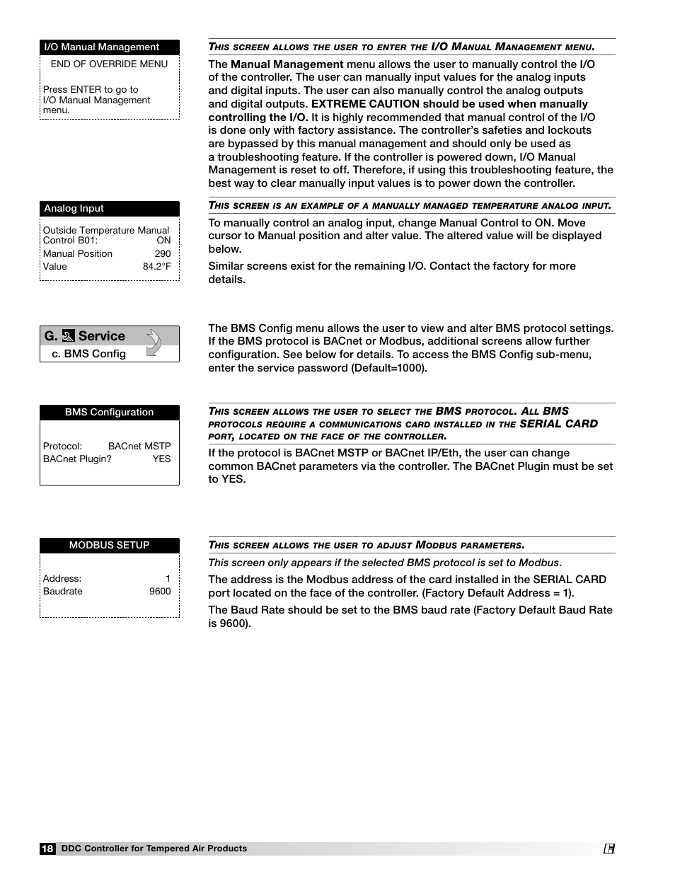 G. service | Greenheck Microprocessor Controller (474706 IOM) TAP v1.04 June 2011 (ERCH, ERH, APEX, VER, ERT) User Manual | Page 18 / 32