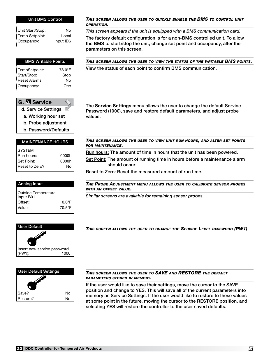 G. service | Greenheck Microprocessor Controller (474706 IOM) TAP v1.04 June 2011 (ERCH, ERH, APEX, VER, ERT) User Manual | Page 20 / 32