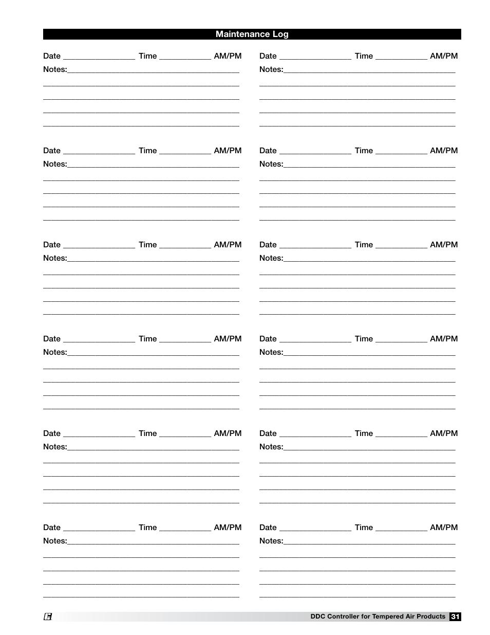 Greenheck Microprocessor Controller (474706 IOM) TAP v1.04 June 2011 (ERCH, ERH, APEX, VER, ERT) User Manual | Page 31 / 32