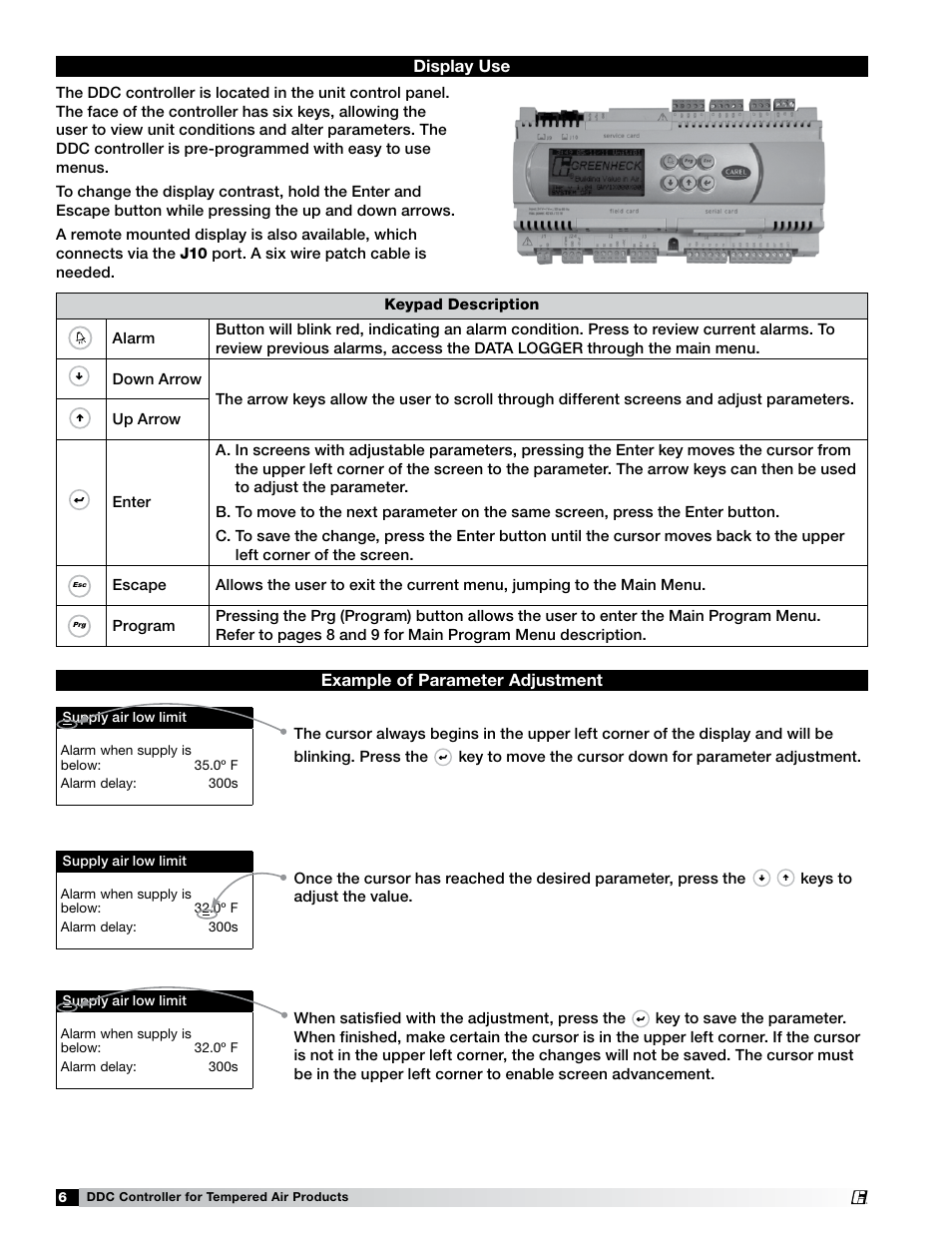 Display use example of parameter adjustment | Greenheck Microprocessor Controller (474706 IOM) TAP v1.04 June 2011 (ERCH, ERH, APEX, VER, ERT) User Manual | Page 6 / 32