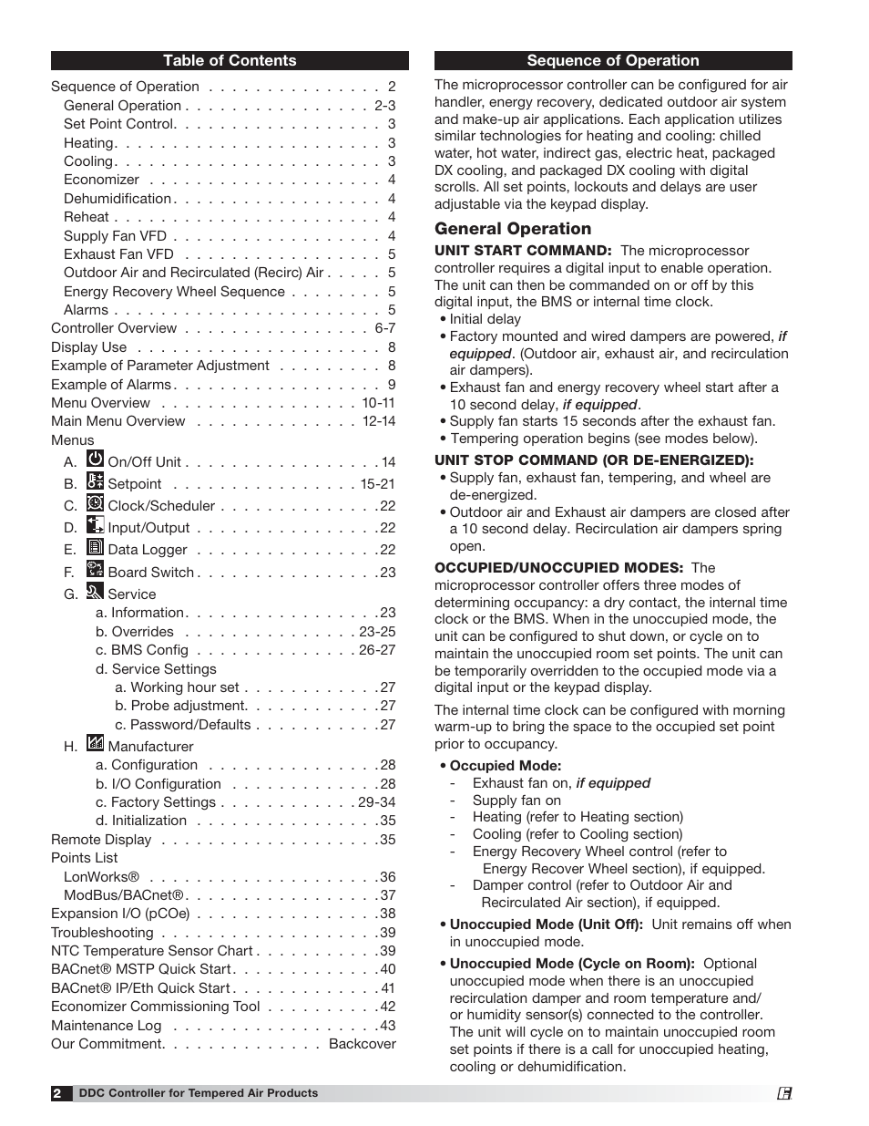 Greenheck Microprocessor Controller (475595 IOM) TAP v2.10 April 2014 (RVE, ERCH-01, ERT-01) User Manual | Page 2 / 44
