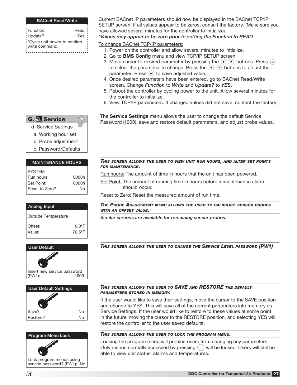 G. service | Greenheck Microprocessor Controller (475595 IOM) TAP v2.10 April 2014 (RVE, ERCH-01, ERT-01) User Manual | Page 27 / 44
