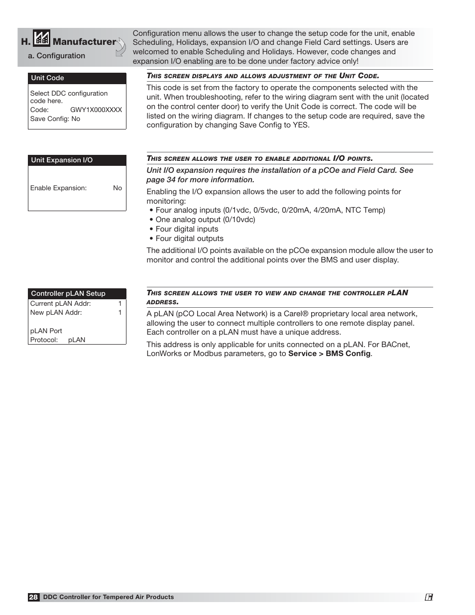 H. manufacturer | Greenheck Microprocessor Controller (475595 IOM) TAP v2.10 April 2014 (RVE, ERCH-01, ERT-01) User Manual | Page 28 / 44