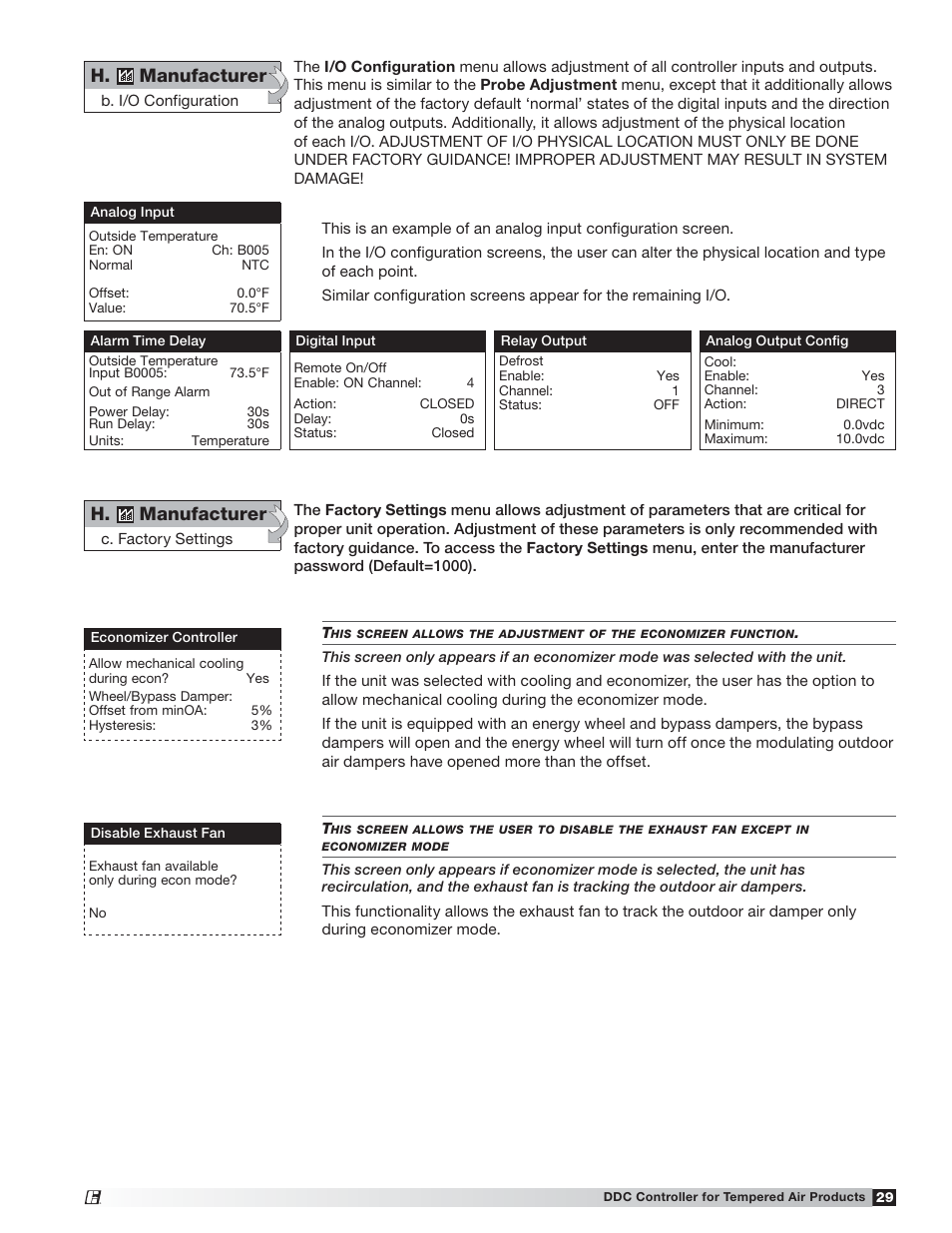 H. manufacturer | Greenheck Microprocessor Controller (475595 IOM) TAP v2.10 April 2014 (RVE, ERCH-01, ERT-01) User Manual | Page 29 / 44
