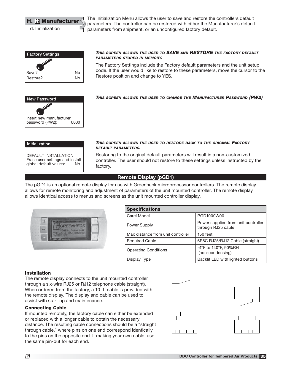 H. manufacturer, Remote display (pgd1) | Greenheck Microprocessor Controller (475595 IOM) TAP v2.10 April 2014 (RVE, ERCH-01, ERT-01) User Manual | Page 35 / 44