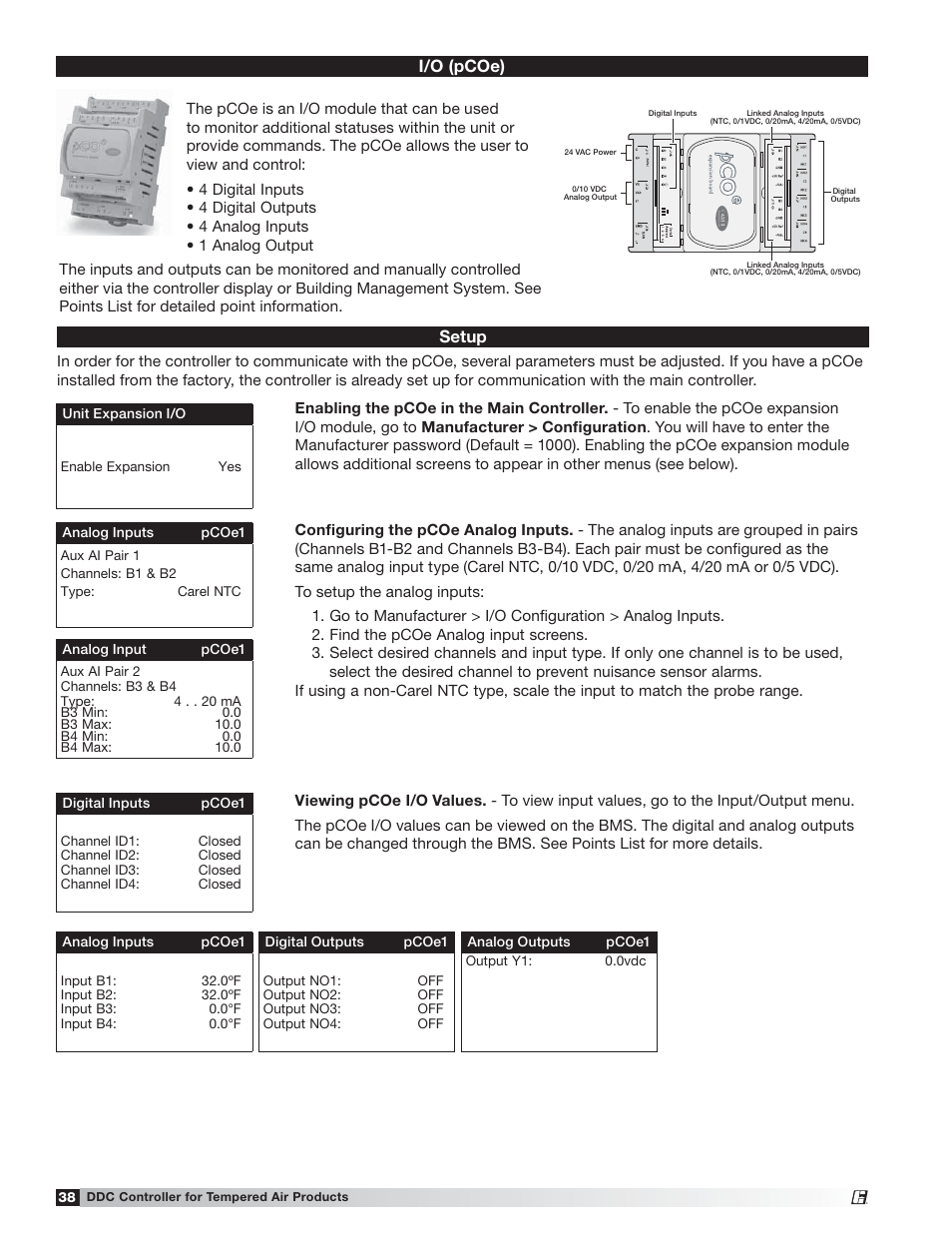 I/o (pcoe) setup | Greenheck Microprocessor Controller (475595 IOM) TAP v2.10 April 2014 (RVE, ERCH-01, ERT-01) User Manual | Page 38 / 44