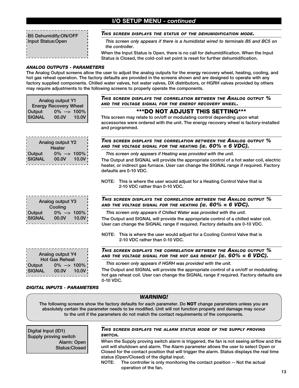 Do not adjust this setting, I/o setup menu - continued | Greenheck Microprocessor Controller v3.0 (469690) User Manual | Page 13 / 24