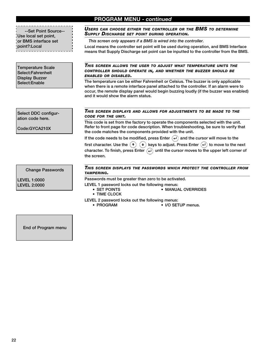 Program menu - continued | Greenheck Microprocessor Controller v3.0 (469690) User Manual | Page 22 / 24