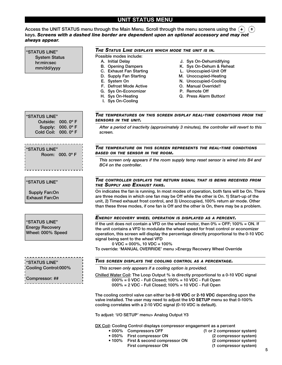 Unit status menu | Greenheck Microprocessor Controller v3.0 (469690) User Manual | Page 5 / 24