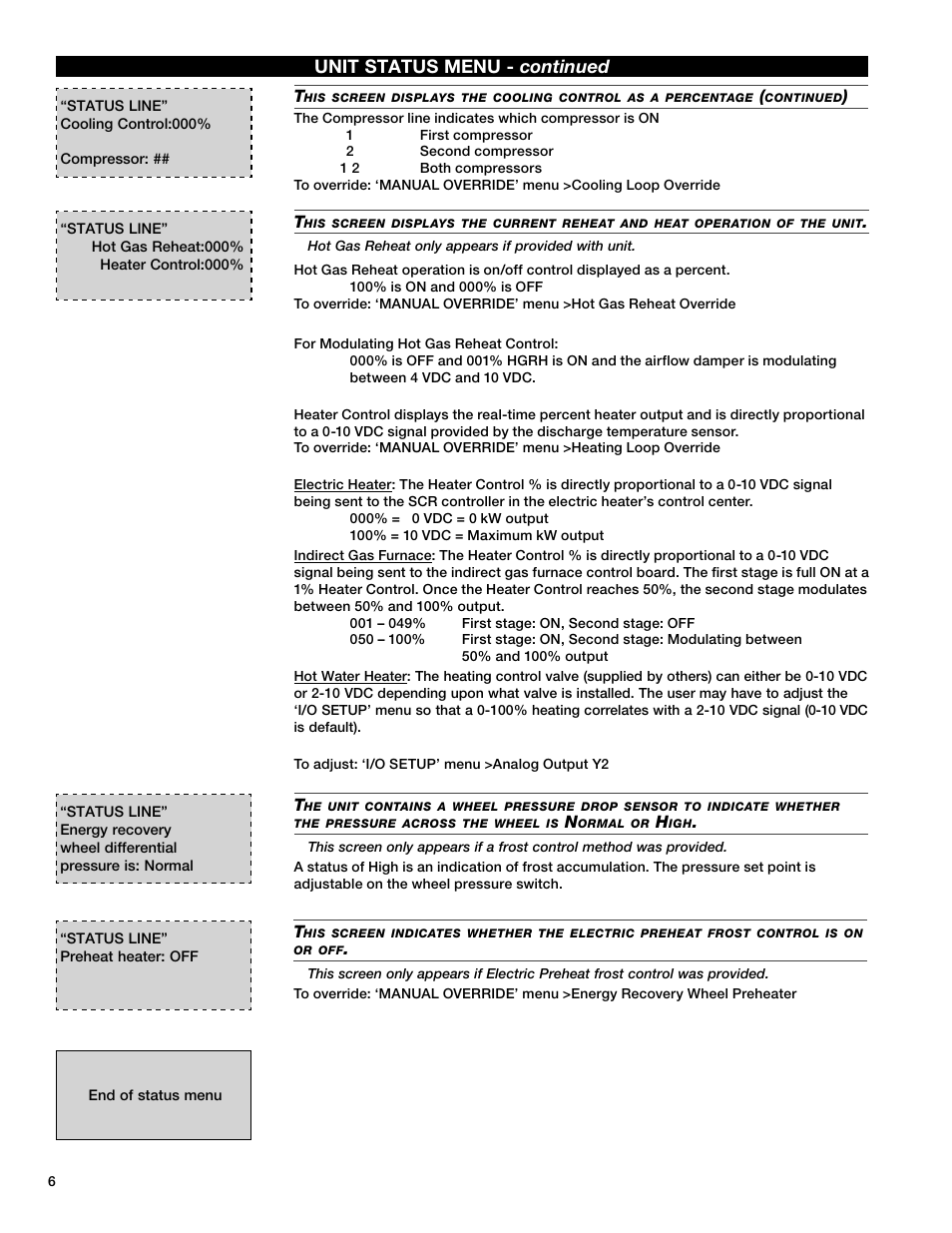 Unit status menu - continued | Greenheck Microprocessor Controller v3.0 (469690) User Manual | Page 6 / 24