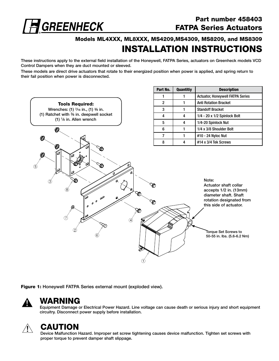 Greenheck ML4XXX, ML8XXX series external (458403) User Manual | 2 pages