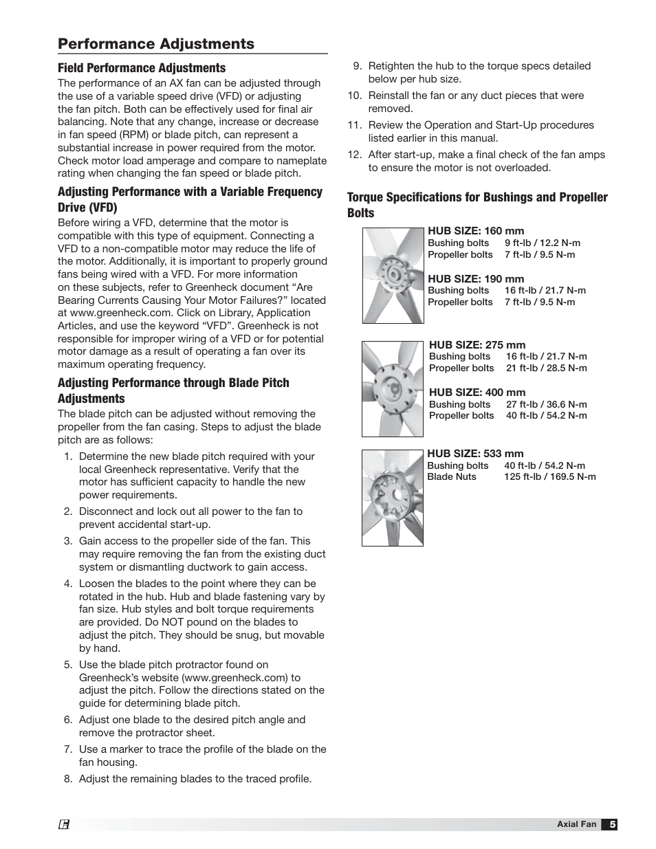 Performance adjustments | Greenheck AX (464664) User Manual | Page 5 / 8