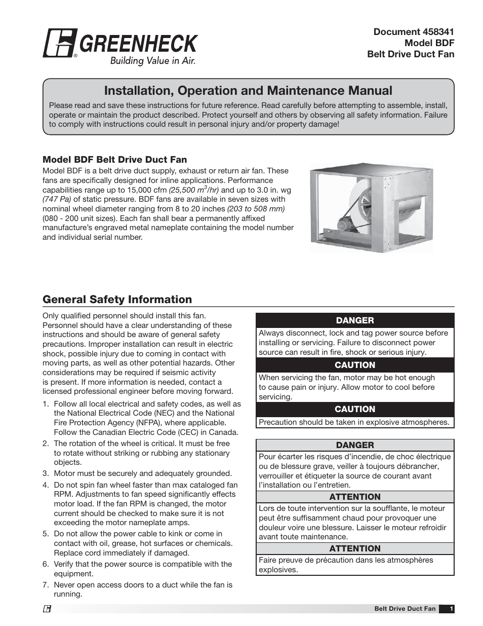 Greenheck BDF (458341) User Manual | 8 pages