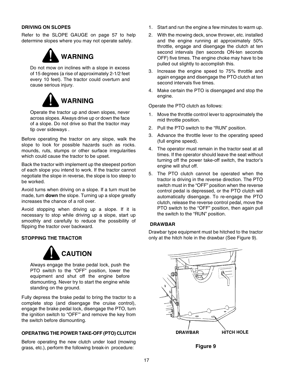 Warning, Caution | Cub Cadet 2176 User Manual | Page 17 / 60