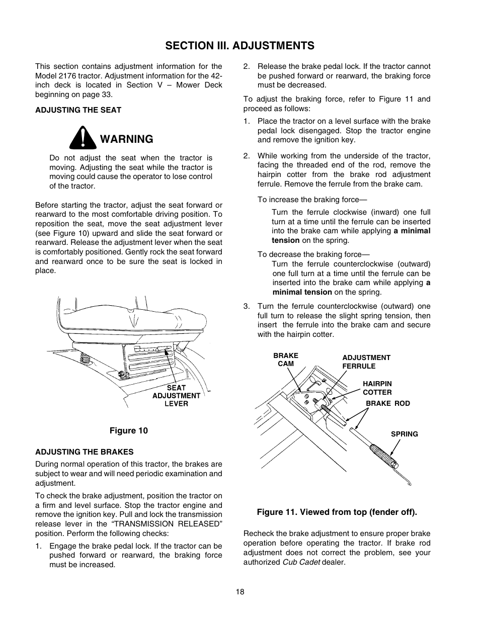 Warning | Cub Cadet 2176 User Manual | Page 18 / 60