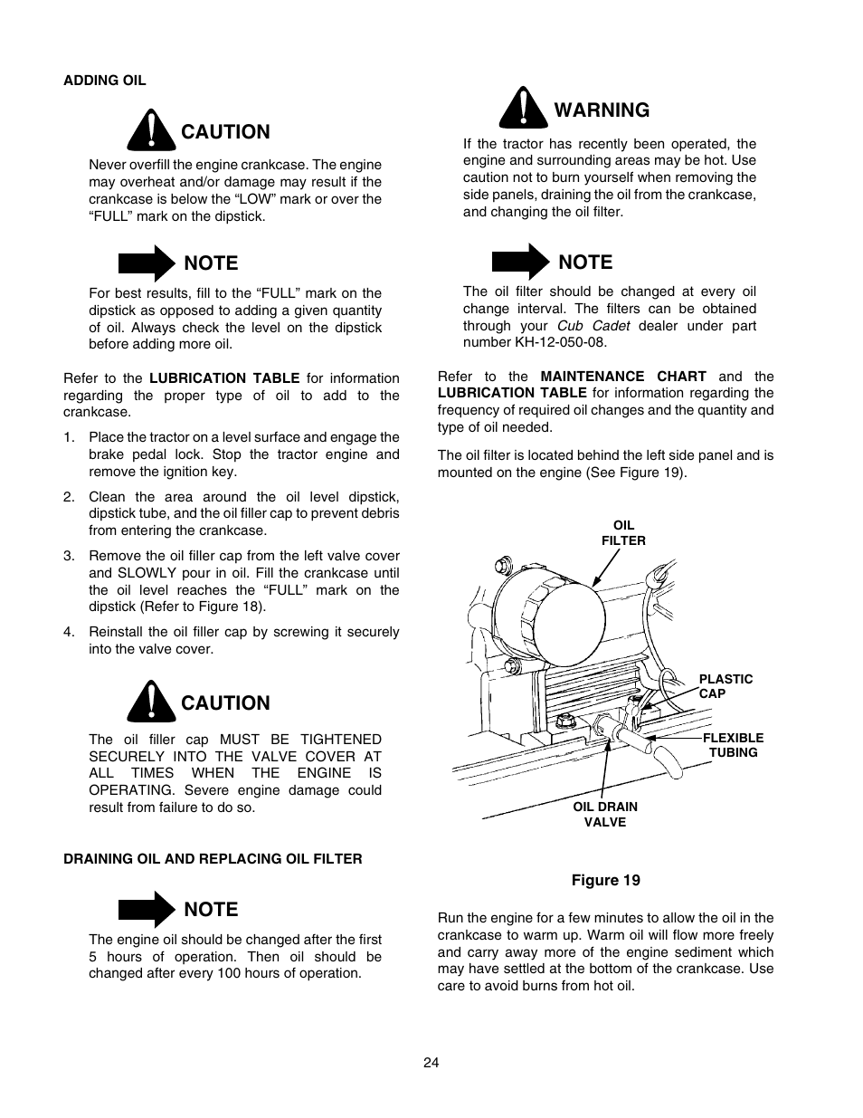 Caution, Warning | Cub Cadet 2176 User Manual | Page 24 / 60