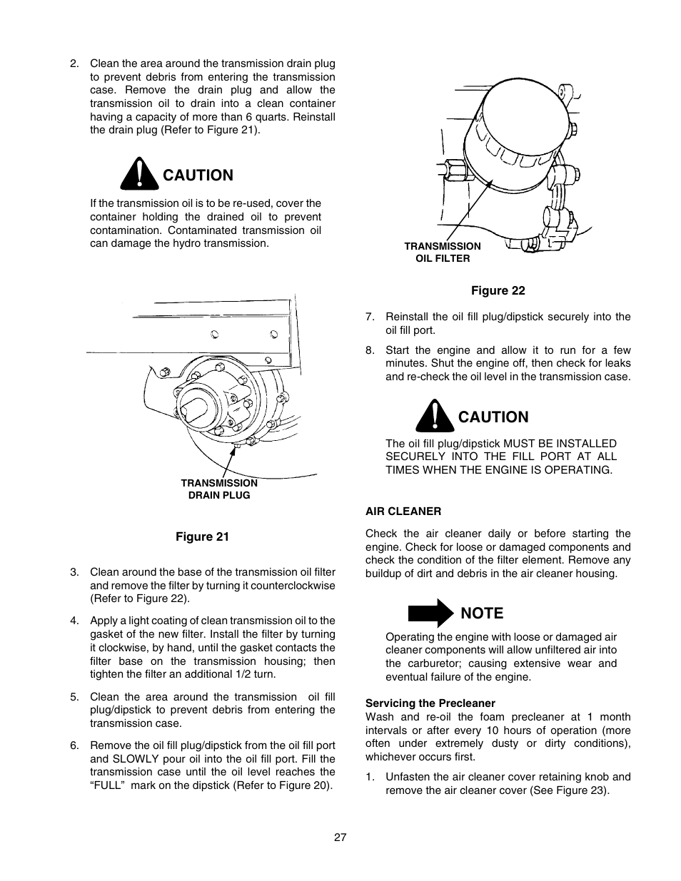 Caution | Cub Cadet 2176 User Manual | Page 27 / 60