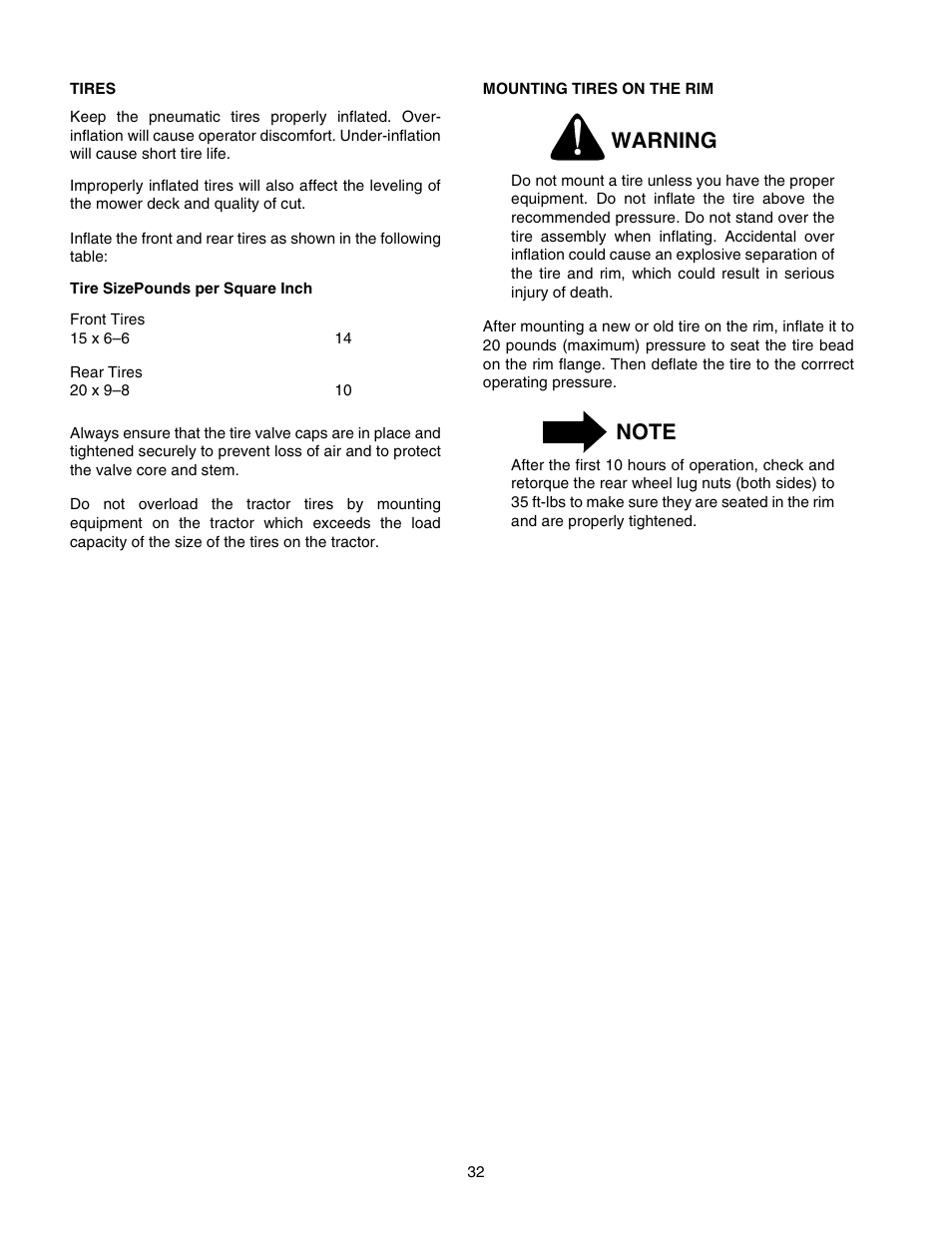 Warning | Cub Cadet 2176 User Manual | Page 32 / 60