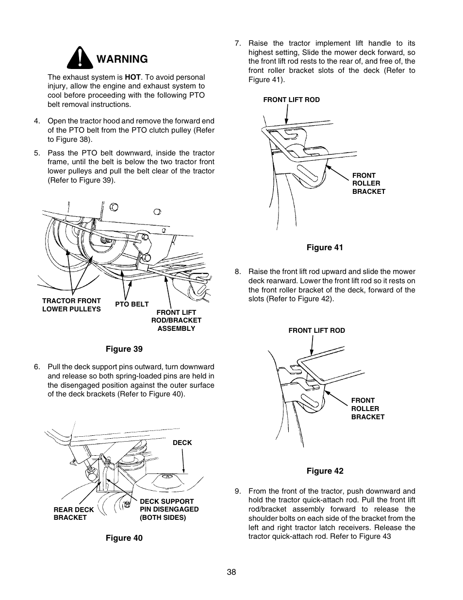 Warning | Cub Cadet 2176 User Manual | Page 38 / 60
