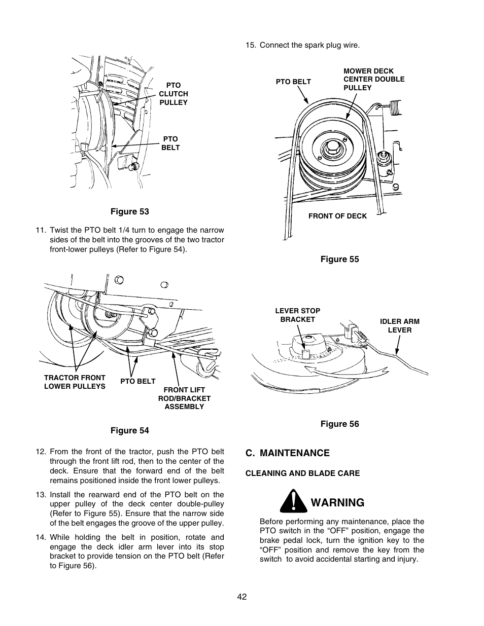 Warning | Cub Cadet 2176 User Manual | Page 42 / 60