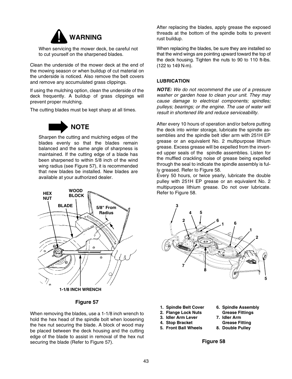 Warning | Cub Cadet 2176 User Manual | Page 43 / 60