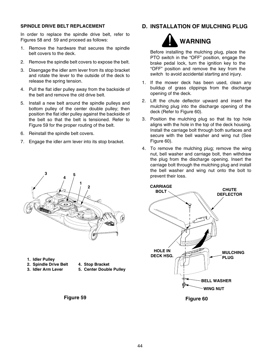 Warning | Cub Cadet 2176 User Manual | Page 44 / 60