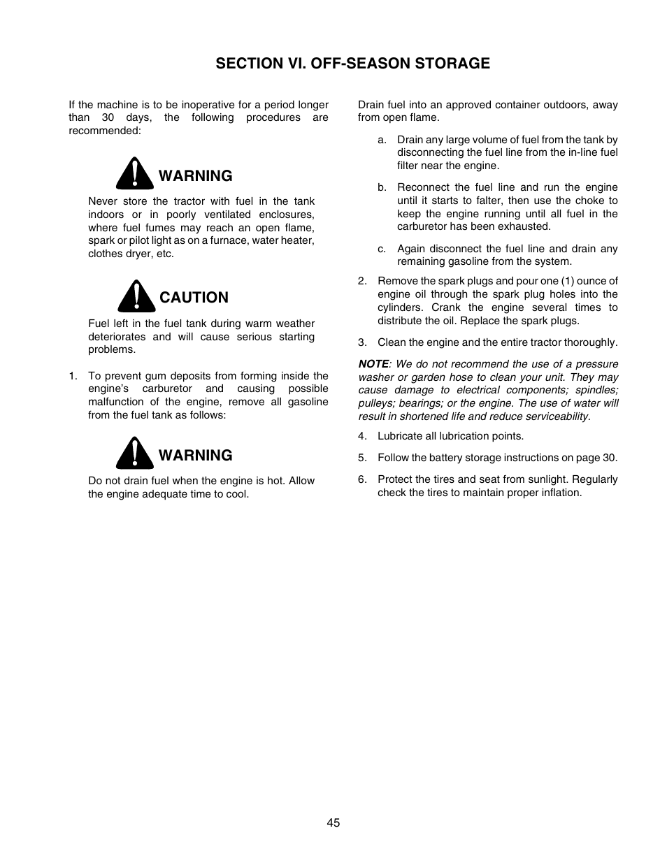 Warning, Caution | Cub Cadet 2176 User Manual | Page 45 / 60