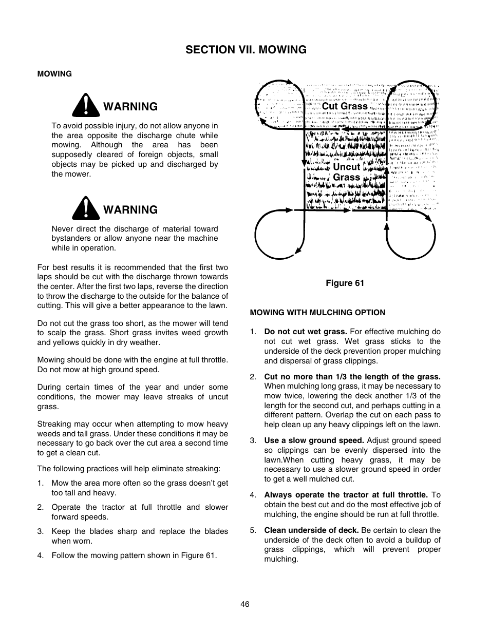 Warning | Cub Cadet 2176 User Manual | Page 46 / 60