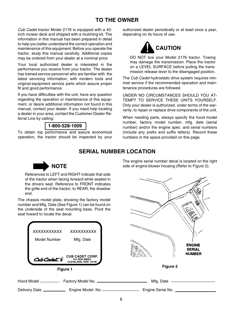 Caution | Cub Cadet 2176 User Manual | Page 8 / 60