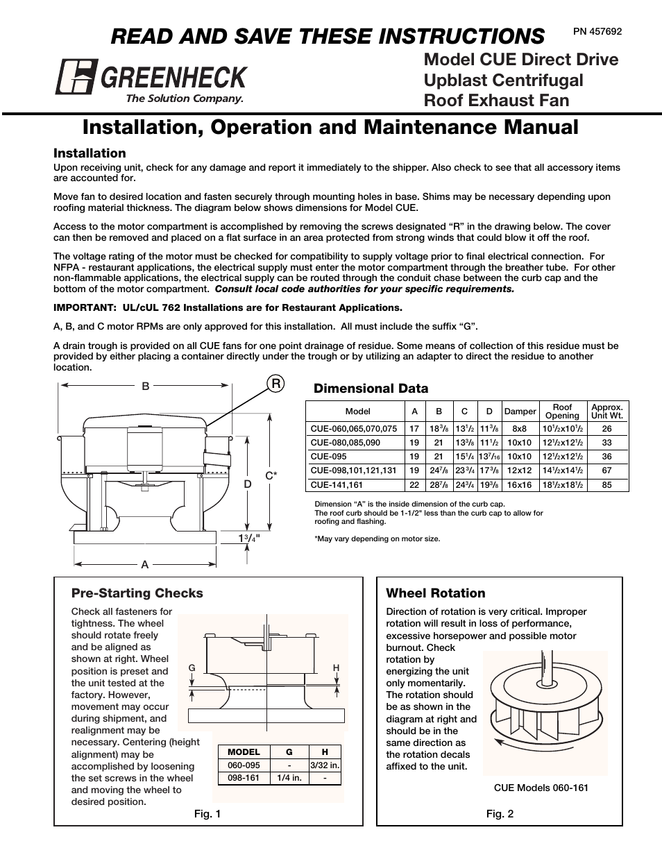 Greenheck CUE (457692) User Manual | 2 pages